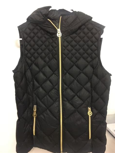 Michael Kors Womens Gold Zipper Black Down Vest 